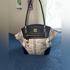 Kate Landry Black and Cream Shoulder Bag with Gold Accents